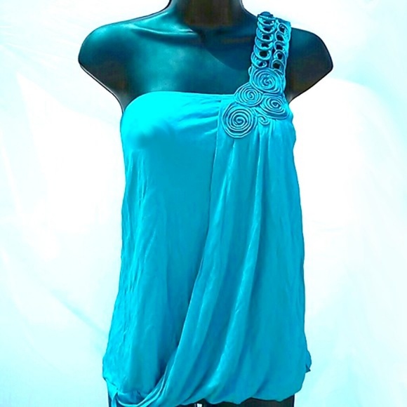 Vintage NWT 3D Blue drape top one shoulder loop detail - Picture 2 of 4